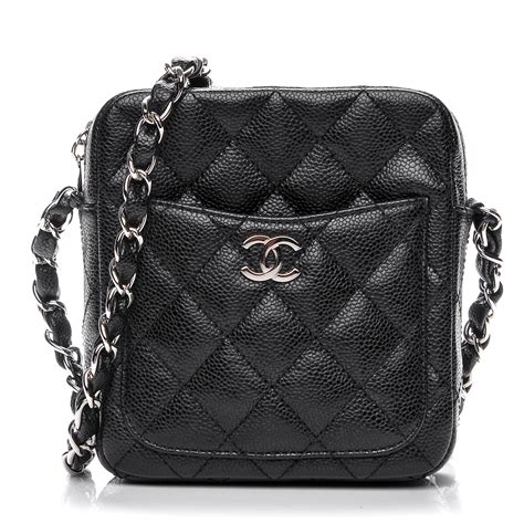 chanel caviar quilted camera case black